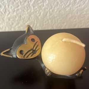Brass Vintage Walter Bosse Cat Candle Holder Pr Ring Holder .